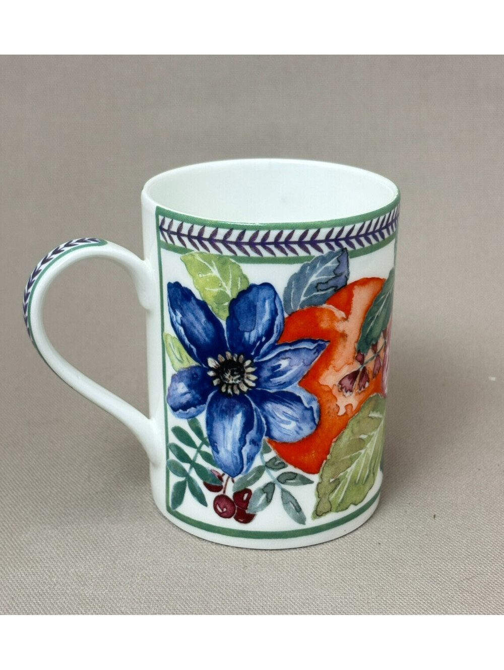 Queens Fine Bone China Fresco Floral Fruit Mug Made in England Crownford Cup